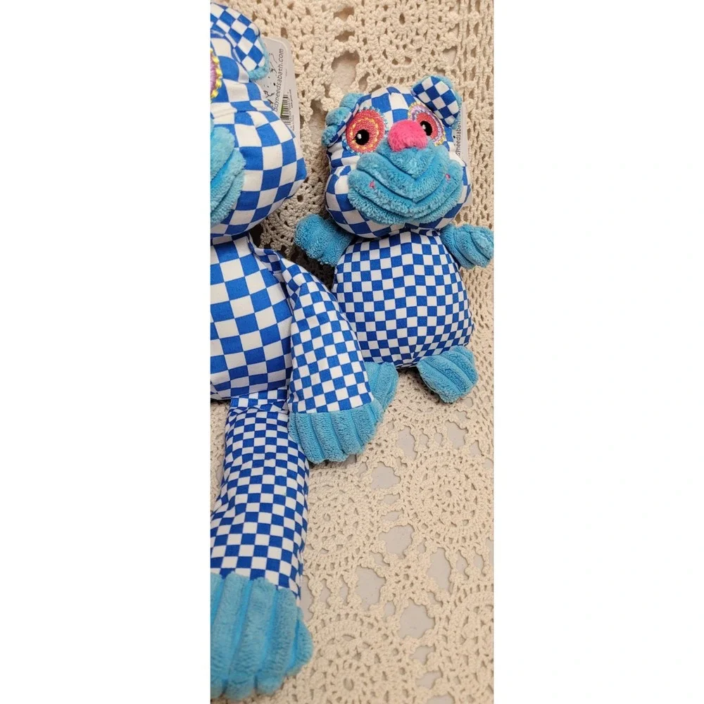 NWT 2 Gund Stuffed Animals. Blue & White Plaid. Multi colored eyes Unique Design